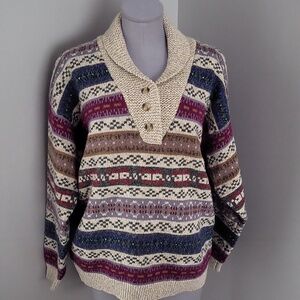 Vintage 80s/90s Eddie Bauer Fair Isle Wool Shawl Collar Sweater